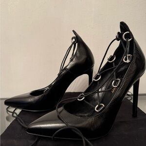 Saint Laurent Black Lace-Up Heels